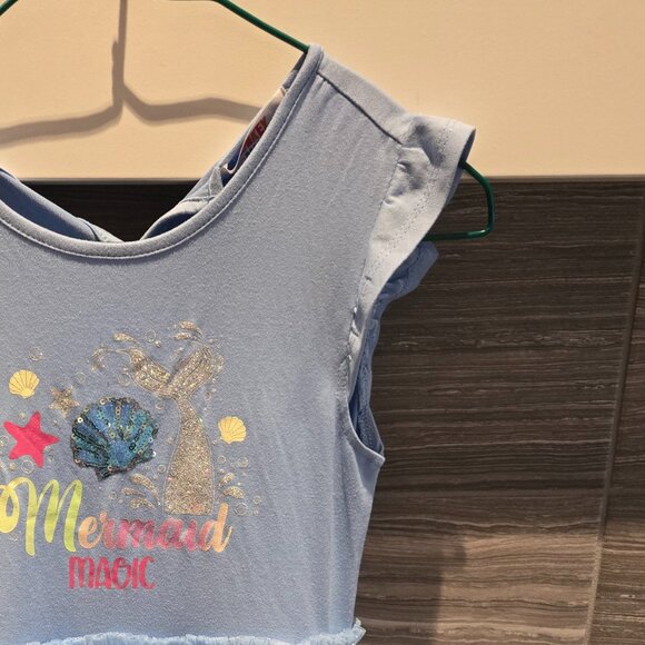 Monkey Bars Girls' Light Blue "Mermaid Magic" Graphic Dress with Tulle Skirt - S - Picture 4 of 4